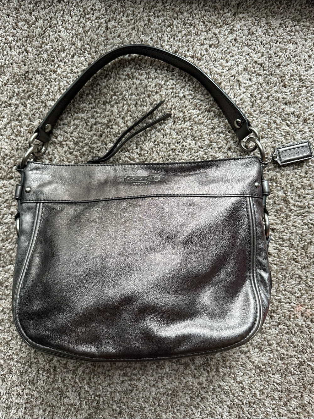 Coach Metallic Pewter Leather Shoulder Bag